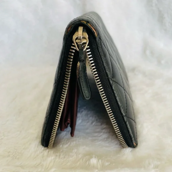 CHANEL Black Lambskin Quilted Leather  Zip around Wallet - Picture 10 of 16